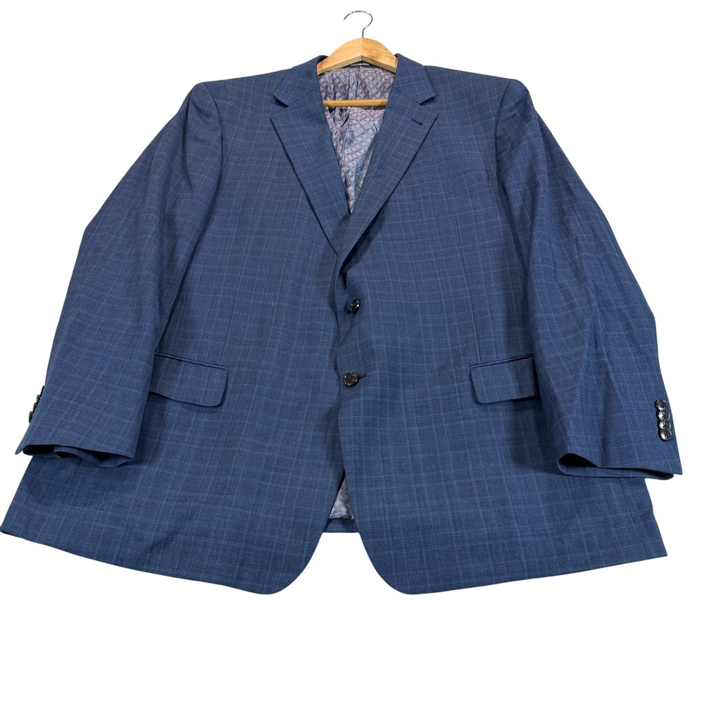 Jos A Bank 1905 Men 50R Custom Classic Fit Blue Plaid Wool Blend 2-Button Blazer